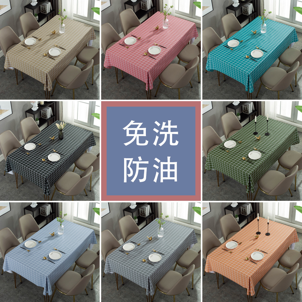 Amazon Nordic printed tablecloth waterproof and oil-proof non-washable plaid table tablecloth PVC table mat manufacturers spot wholesale