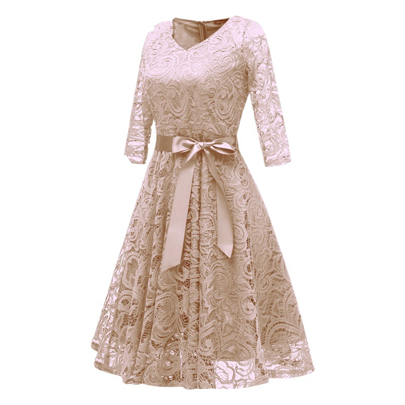 Summer export lace skirt petty bourgeoisie women's youth fashion four seasons V-neck lace-up waist lace skirt