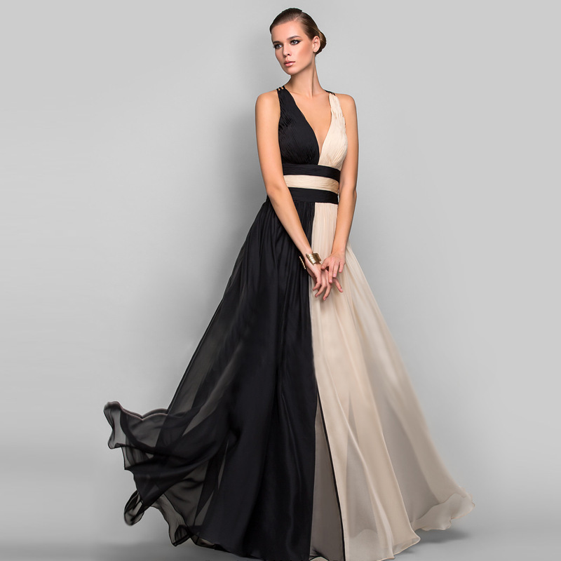 2025 New Amazon European and American Women's Foreign Trade Dress Amazon V-Neck Sleeveless Color Block Dress Sexy Dress