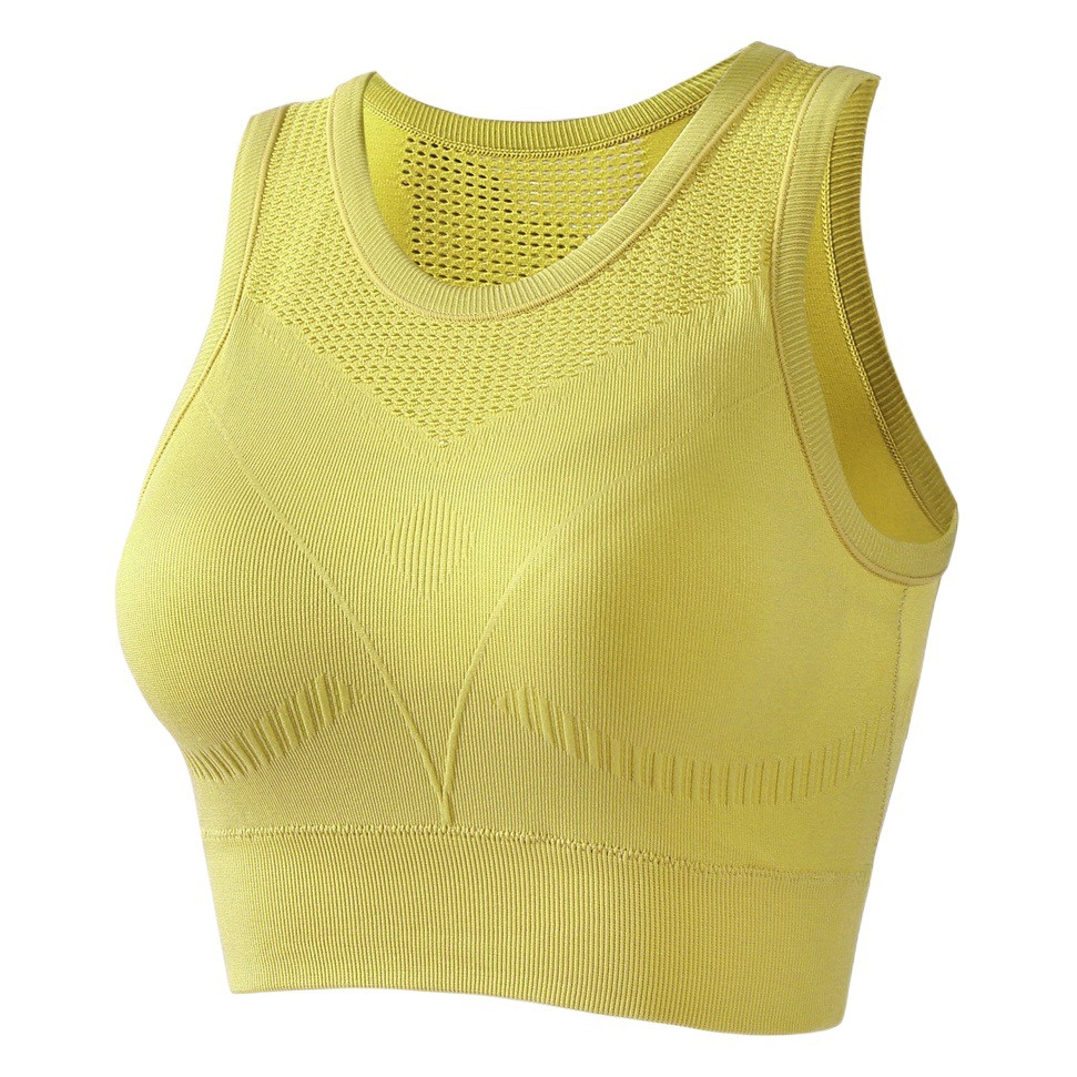 Integrated Chest Pad Fixed Cup Shockproof Push-Up Sports Bra for Women, Thin Hollow-Out Beautiful Back Outerwear Fitness Bra for Autumn