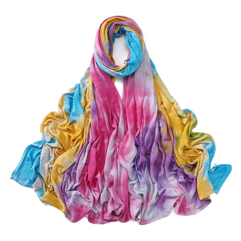 Cross-border New Soft Breathable Women's Elastic Mercerized Cotton Sweatcloth Headscarf Handmade Tie-dyed Cotton Shawl Scarf