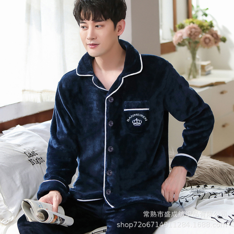 Picture of Winter new men's outdoor pajamas coral fleece pajamas men's thickened flannel home wear one-piece delivery