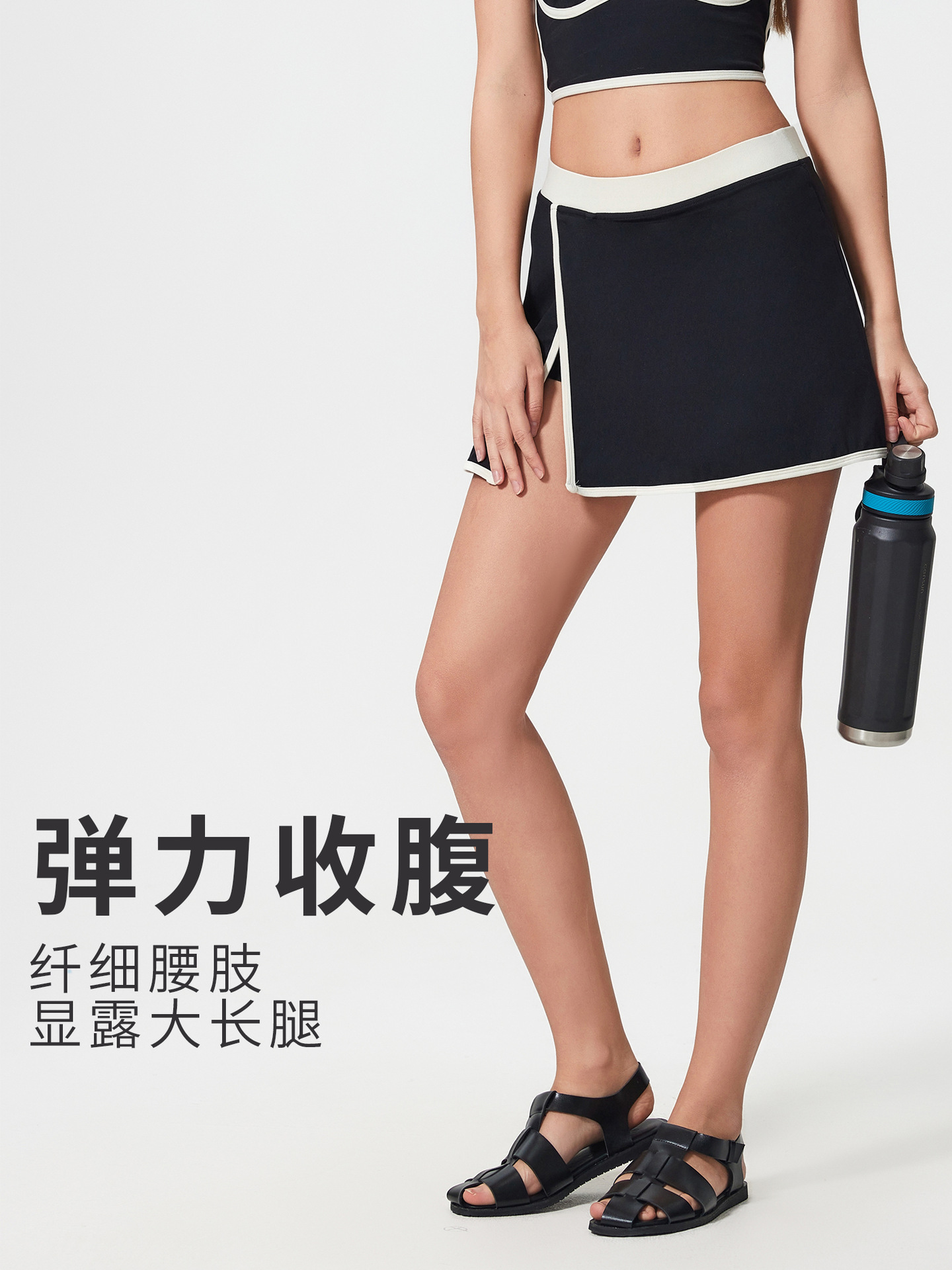 Spring and Summer New Color Contrast Split Sports Tennis Skirt Women's Stretch Abdominal All-match Fitness Yoga Skirt D25044