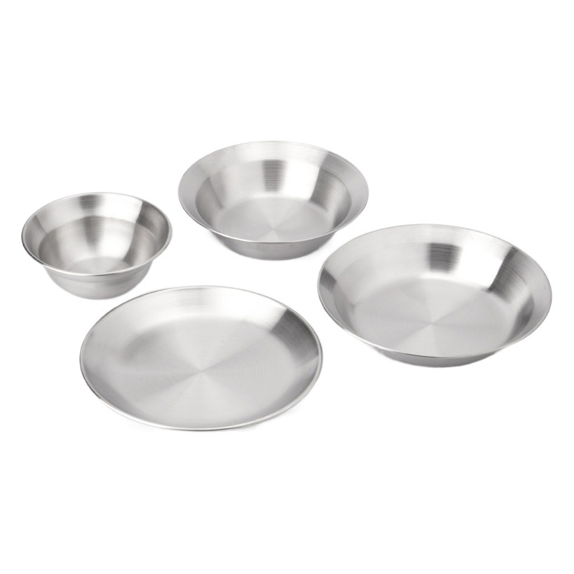 Stainless Steel Dinner Plate 4-Piece Set Picnic Barbecue Plate Home Soup Bowl Dishes Outdoor Tableware Camping 4-Piece Set