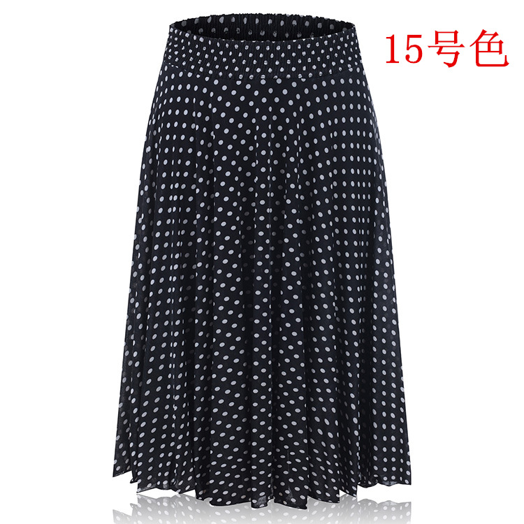 Picture of Middle-aged and elderly summer thin skirt mother's elastic waist color ice silk mid skirt high waist elastic dancing skirt