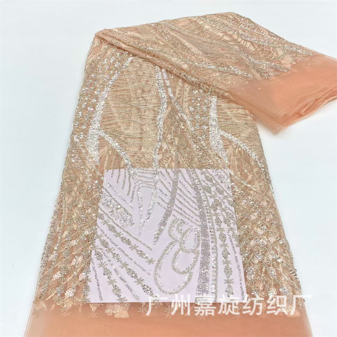 2024 New Craft Wave Tassel Design Bead Tube Embroidered Fabric French Heavy Industry Sequins High Set Wedding Dress Lace