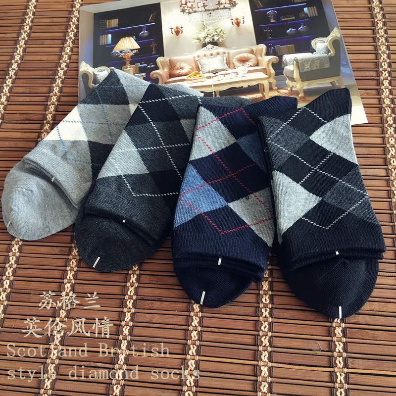 Autumn and Winter Business Casual Men's Socks Sugiyama Classic Scottish Style Plaid Cotton Socks Taobao Explosions