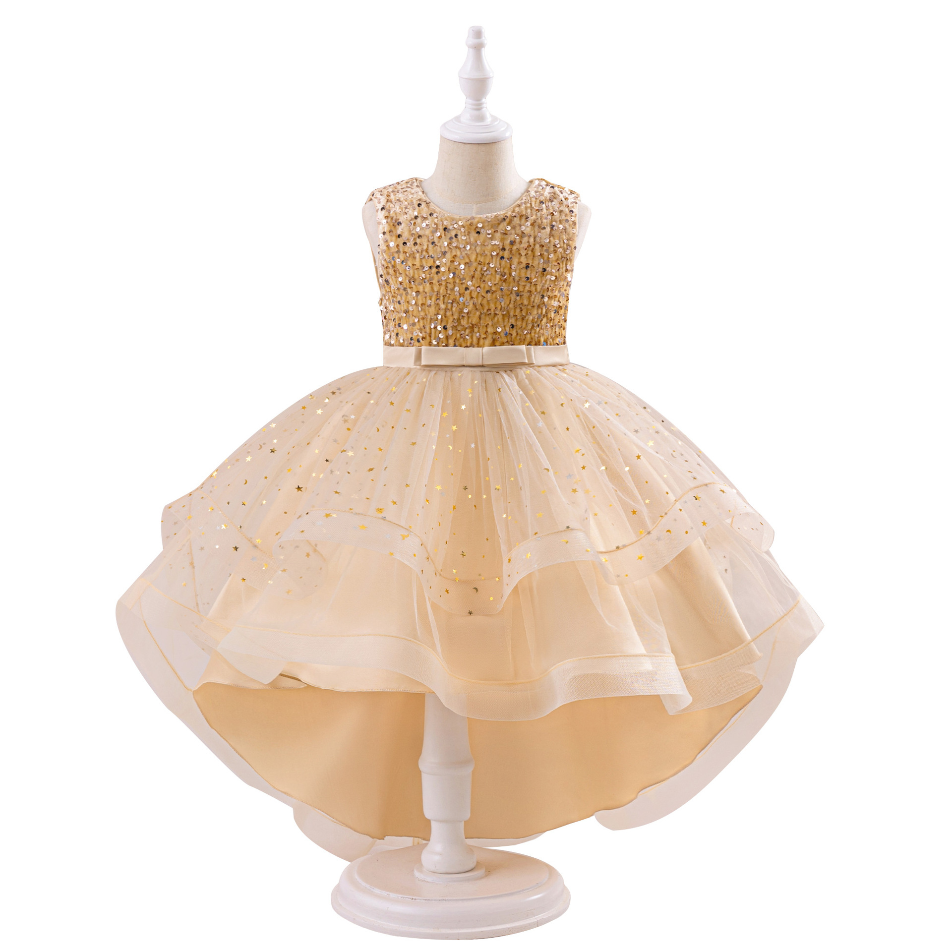 Picture of 2025 New Girls' Children's Sequins Fashionable Evening Dress Puffy Mesh Trailing Piano Performance Princess Dress
