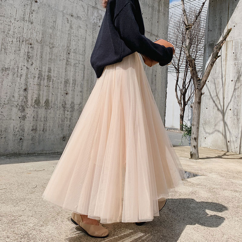 Picture of Veil Skirt Women's Skirt Spring and Autumn 2024 New Solid Color Slim A- line Skirt Mid-length Gauze Skirt