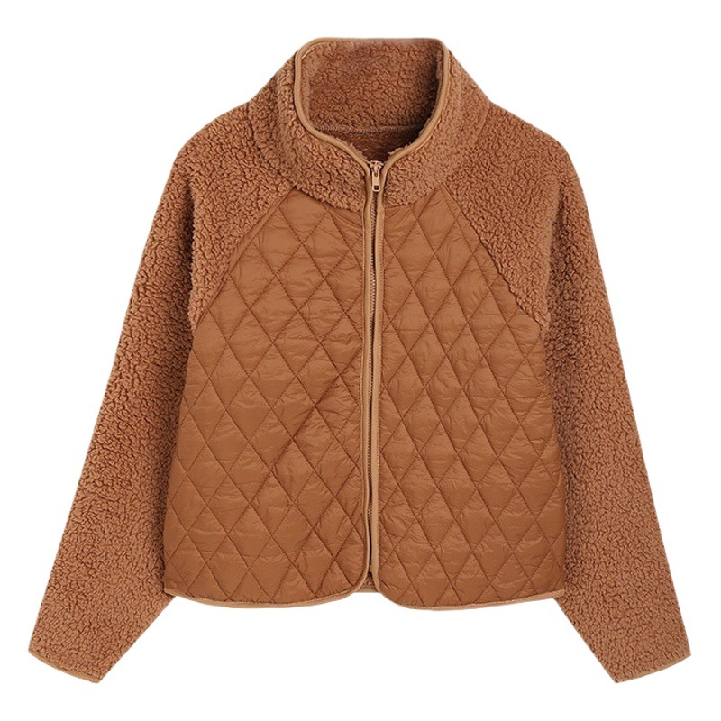 Flash velvet 2023 new autumn and winter women's cross-border Amazon cardigan zipper long sleeve plush stitching European and American coat women