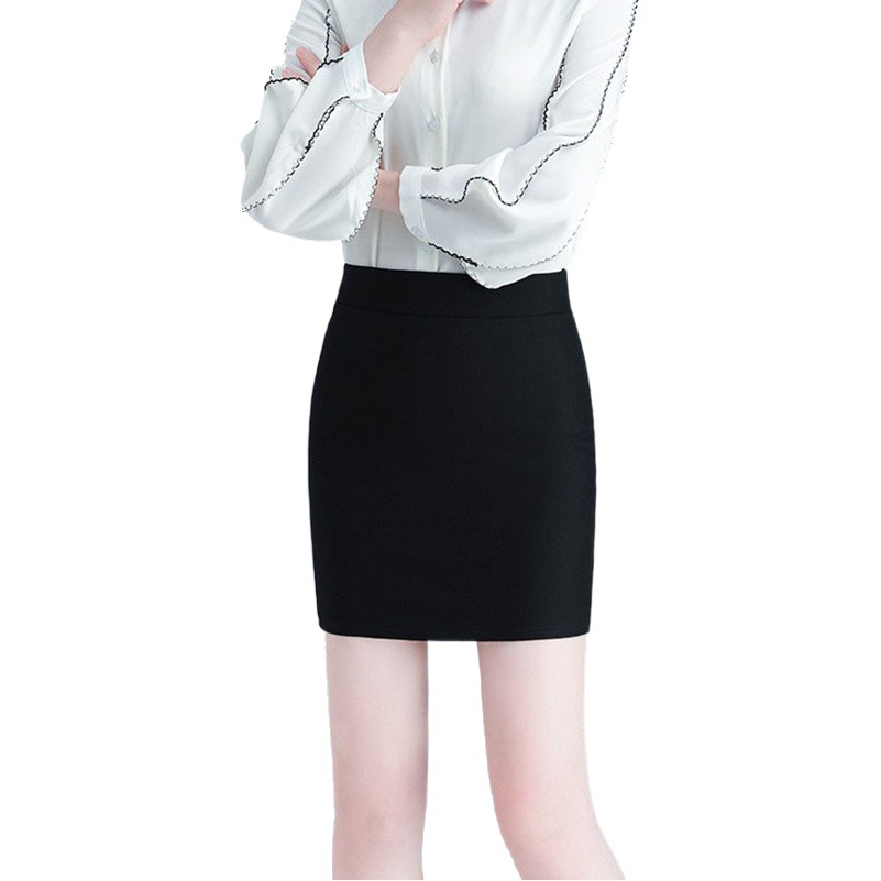 Work Professional Short Skirt Elastic Slim Fit Anti-Exposure Little Black Dress Solid Color Commuting Tight-Fitting Hip-Hugging Skirt Wholesale Elastic Waist