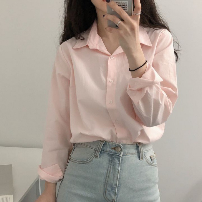 Picture of In stock Spring and Autumn new pure color Korean style long-sleeved shirt women's design sense niche versatile casual shirt jacket