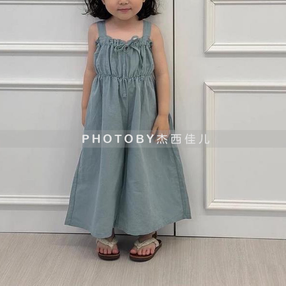 Picture of 2025 New Korean Style Ins Girls' Summer Trousers Fashionable Stylish Cute Baby Girl Strap Wide Leg Jumpsuit