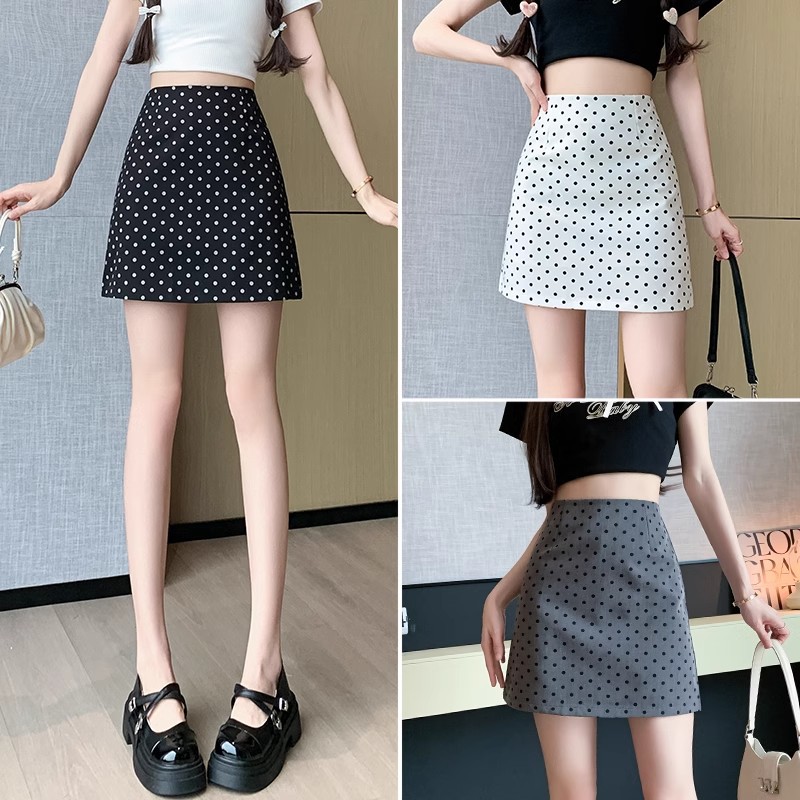 Black Wave Dot Skirt Women's 2025 Autumn and Winter New High Waist Slimming A- line Skirt Hip Casual All-match Skirt