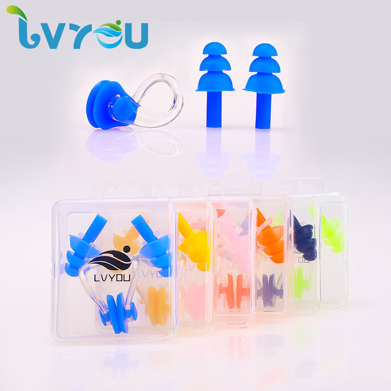 Small Square Boxed Nose Clip Earplugs Swimming Equipment Waterproof Accessories Full Silicone Earplugs Swimming Equipment