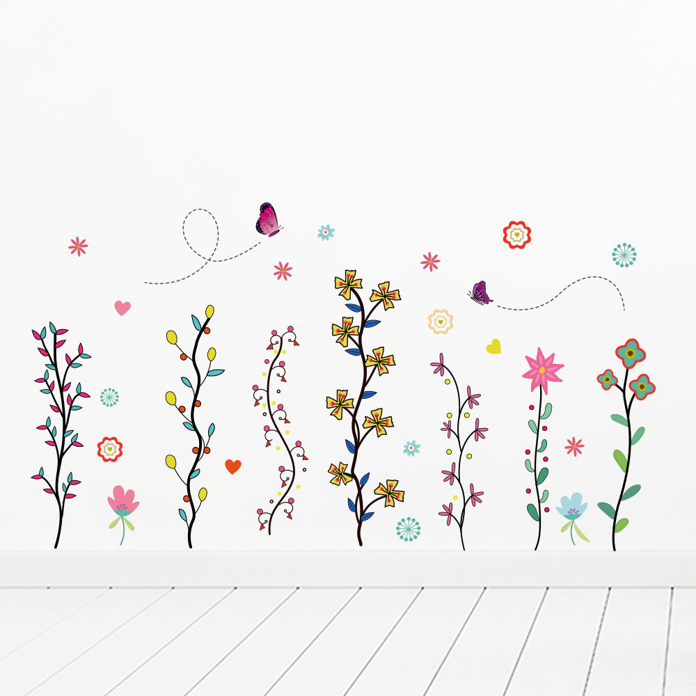 Green Plants Vine Flowers Dandelion Children's Bedroom Home Background Decoration Removable Sticker mup1069