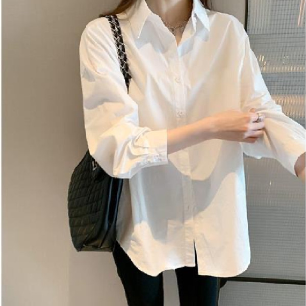 Picture of Uniform Shirt Basic Long-Sleeved White Shirt for Women New Versatile Basic Work Clothes with Retro Shirt for Women