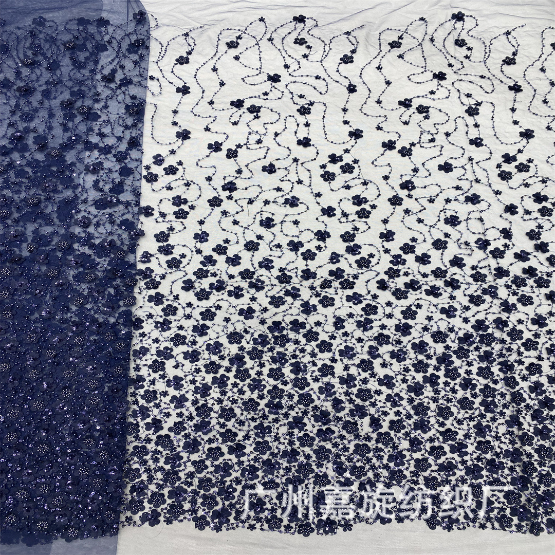 Heavy Industry Gradient Bead Tube Sequins Embroidered Dress Fabric Laser Flower Laminations Lace Performance Clothing Fabric JX4373
