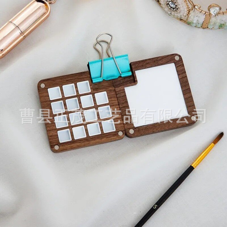 Picture of Children's Handmade ins Wind Magnetic Cover Black Walnut 15G Watercolor Pigment Wooden Box Portable Handicraft Paint Box