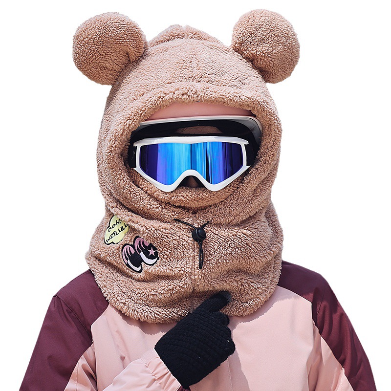 Picture of Winter Warm Series Cute Bear Hat Mask All-in-One Women's Ear Protector Cycling Warm Ski Helmet plush Hat