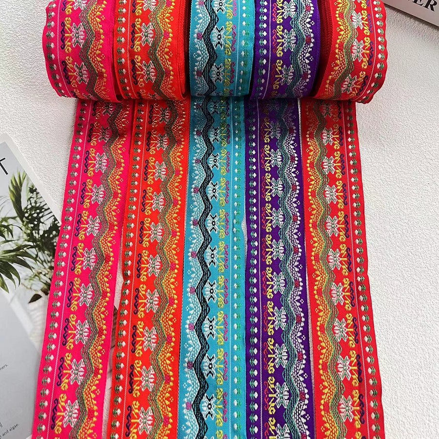 Jacquard Ribbon Ethnic Lace Flowers Guizhou Buyi Clothing Accessories SH-3159 4.5CM Wide