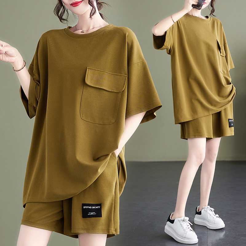 Picture of 2023 Summer European Style Pocket Design Casual Suit Women's Loose Slimming Fashionable Loose Short-sleeved Shorts Two-piece Set
