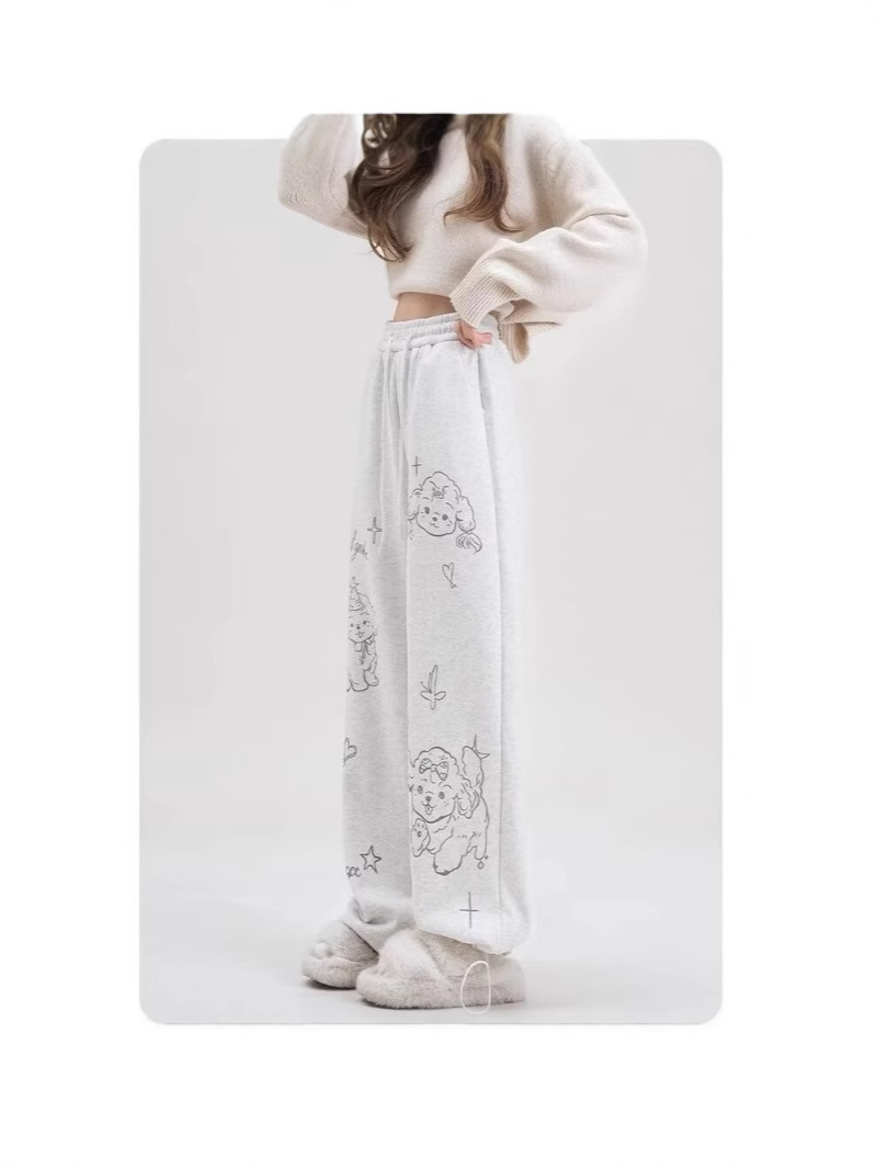 Picture of Amazon Cross-border Special Printed Wide Leg Pants Women's Spring and Autumn New Straight Loose Casual Sports Grey Pants