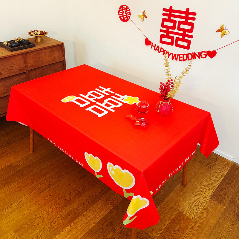 Picture of Wedding Tablecloth Red Festive Wedding Decoration Wedding Banquet Set Table Coffee Table Dining Tablecloth