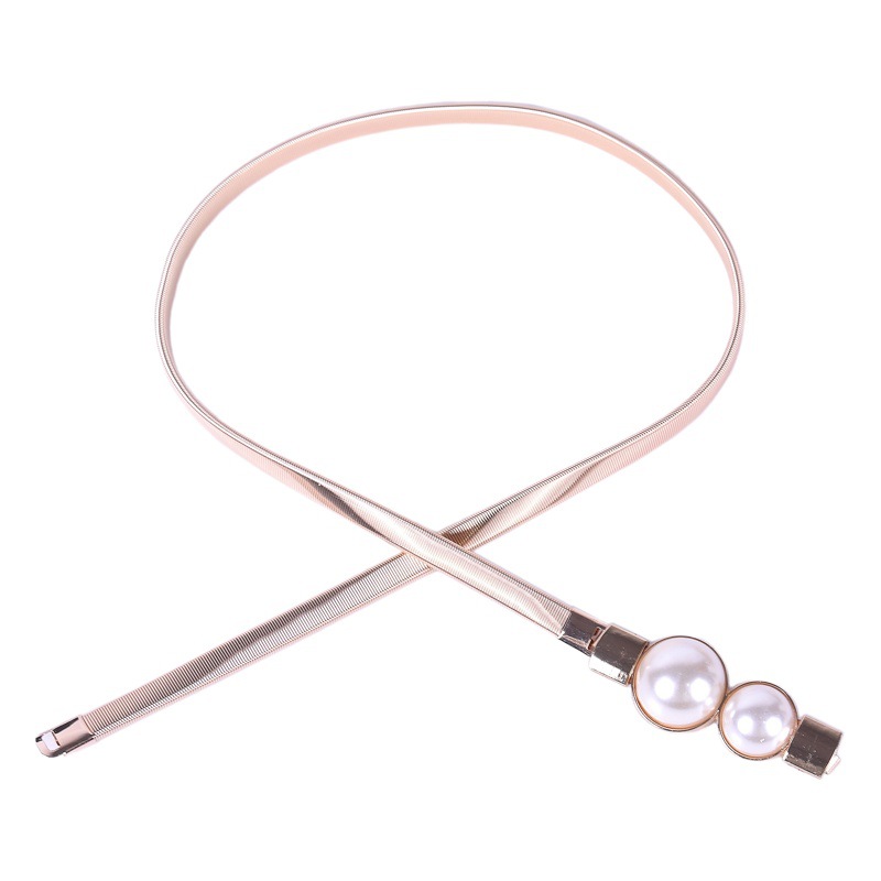 Cross-border new pearl buckle decorative belt metal elastic all-match fashionable sweater dress elastic belt waist chain