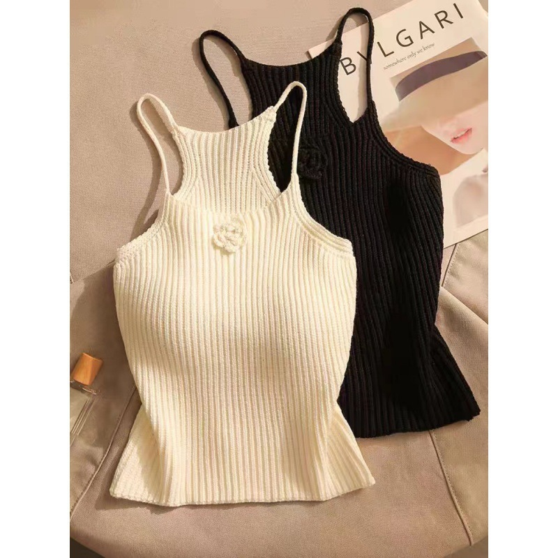 apricot Spice Girls Knitted Camisole Women's Sexy Slim-Fit Slimming Design Niche Short Top