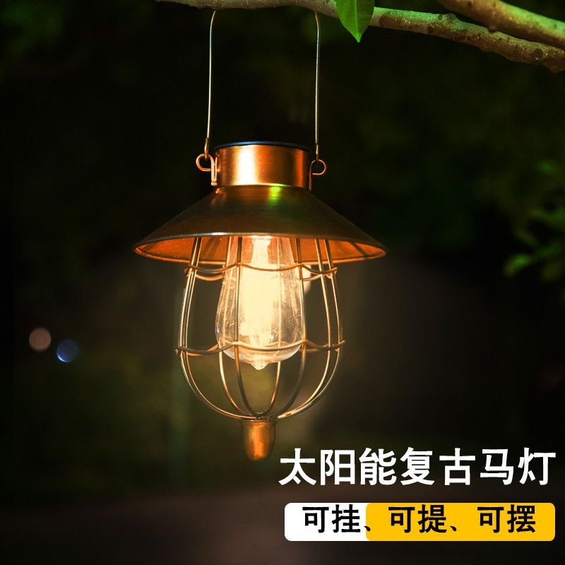 Cross-border new solar outdoor garden lamp metal iron hanging lamp tungsten lamp waterproof landscape decorative lamp wholesale