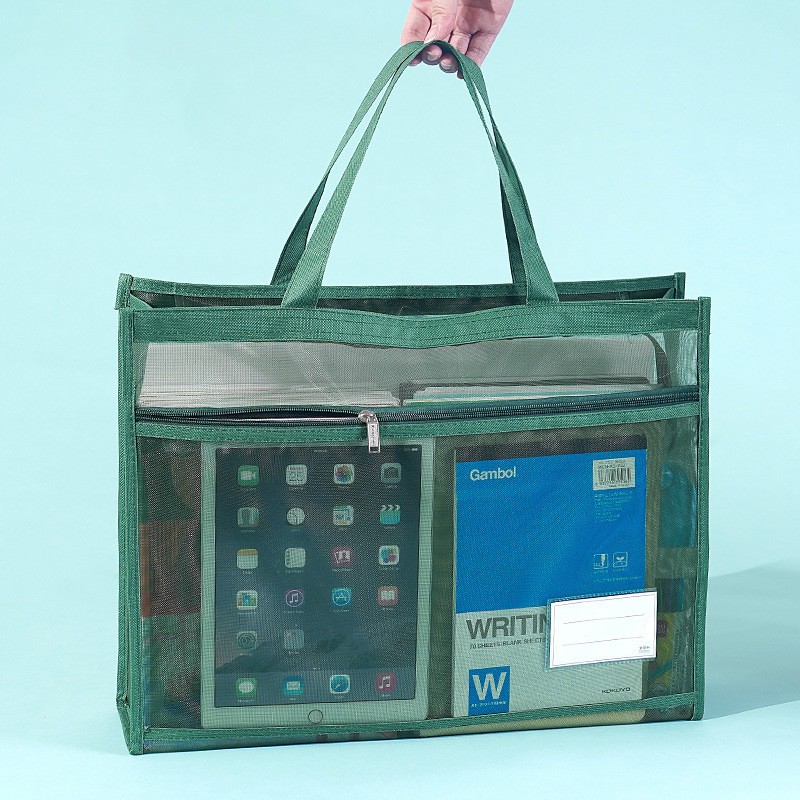 Picture of Large Art Bag 8-Open Transparent Mesh File Bag Satchel Zipper Type Thickeneded Tutoring Storage Large Capacity