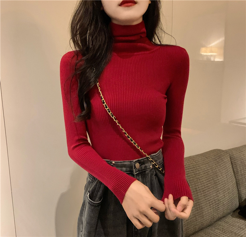 Picture of High Collar Base Shirt Women's Autumn and Winter All-match Sweater Korean Style New Spring and Autumn Slim-fit Long-sleeve Inner Knitted Top