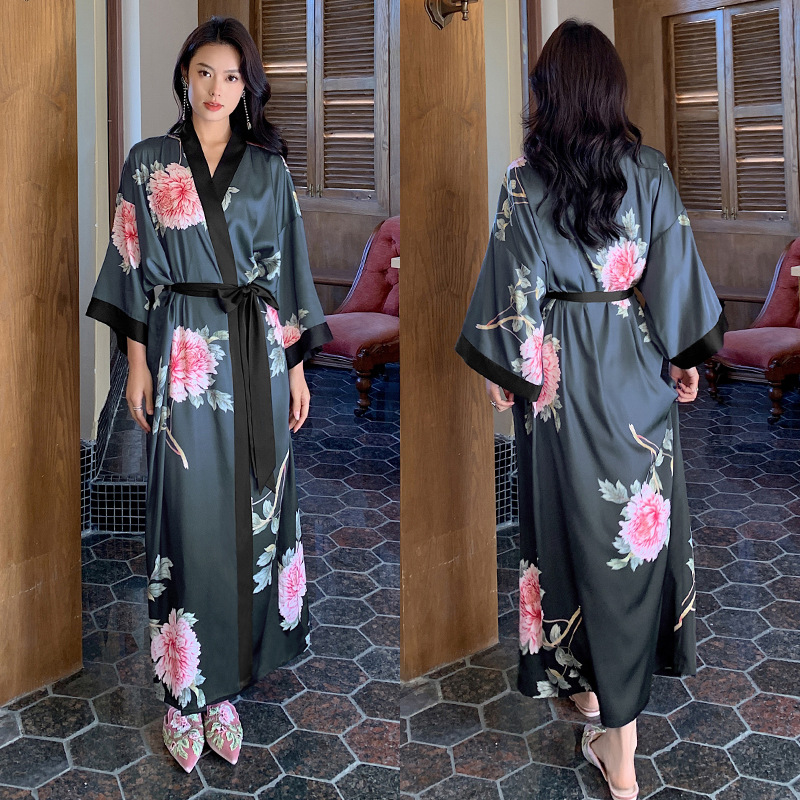 Picture of Yaoting Satin Printed Pajamas for Women Summer Large Size Accessible Luxury Three-Quarter Sleeves Cool Long Nightgown Home Wear Women Wp2669