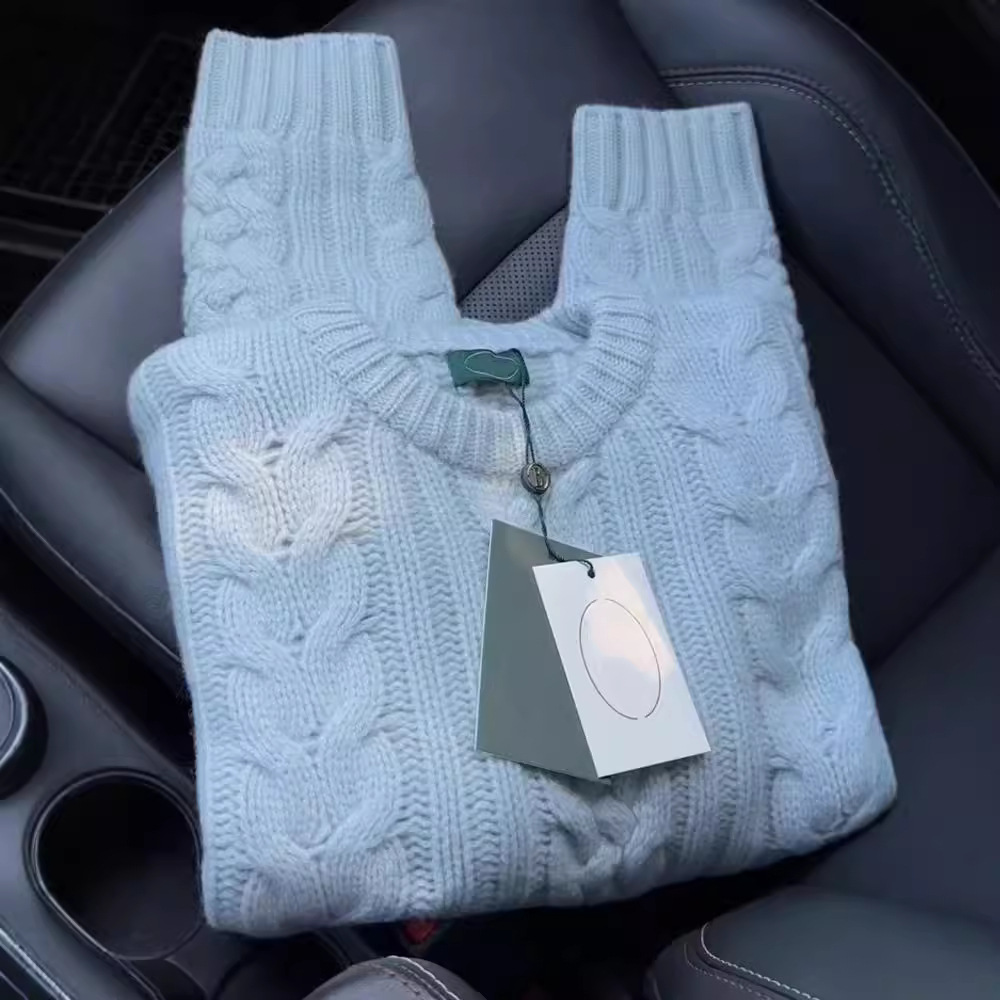 Fashion Western Style Round Neck Twist Blue Sweater Korean Style Gentle Style Elegant Casual Loose Slimming Knitted Top for Women