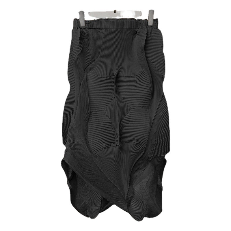 Miyake overskirt summer New irregular pleated design skirt Women's Mid-length flower bud skirt high-end