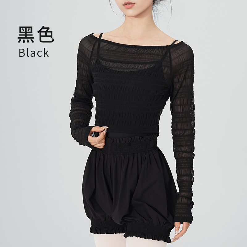 Picture of Ballet Practice Tops for Women, Adult Pile-Up Sleeves, Two-Wear Dance Clothes, Summer Short Teacher Training Body Suits