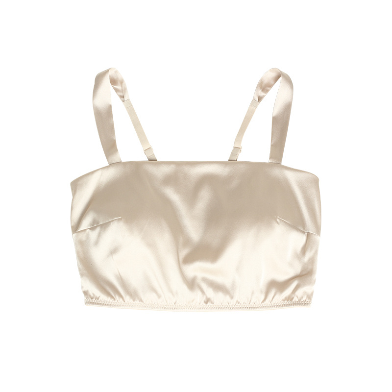 Picture of Huaye Summer Silk Latex Pad Strapless Bra Without Steel Ring Beauty Back Thin Mulberry Silk Satin Non-marking Underwear for Women