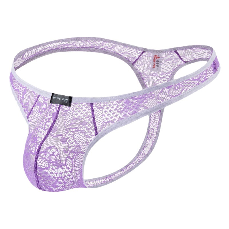 Foreign trade transparent sexy underwear men's T-shaped underwear lace shorts shorts one-piece delivery wholesale B104