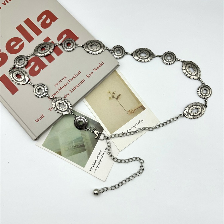 Retro Bohemian Metal Waist Chain Women's Ethnic Style Accessories Skirt High-end Sense Belt 2024 Oval Chain Summer