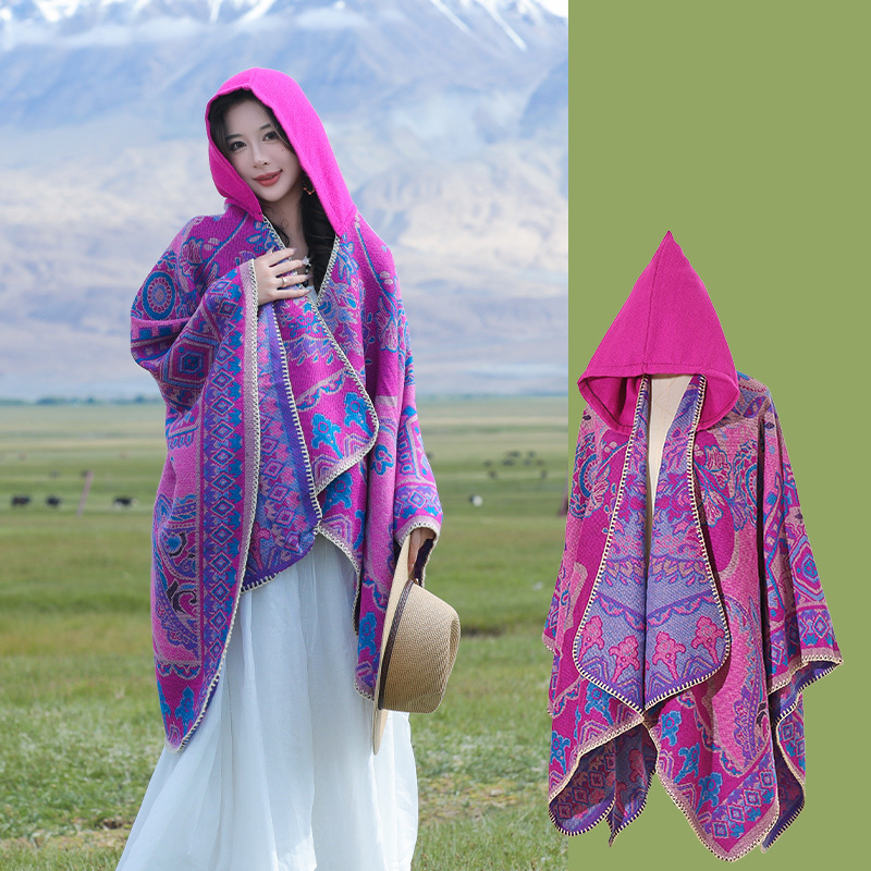 Picture of Ethnic Style Hooded Shawl Women's Yunnan Western Sichuan Travel Wear Costume Xinjiang Desert Photograph Outer Cape Cape
