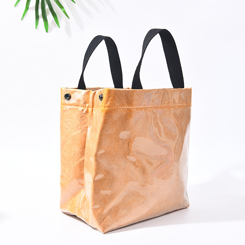 Multi-layer Vintage Wash DuPont Paper Bag Transparent PVC Waterproof Shoulder Kraft Paper Portable Shopping Bag Custom Logo