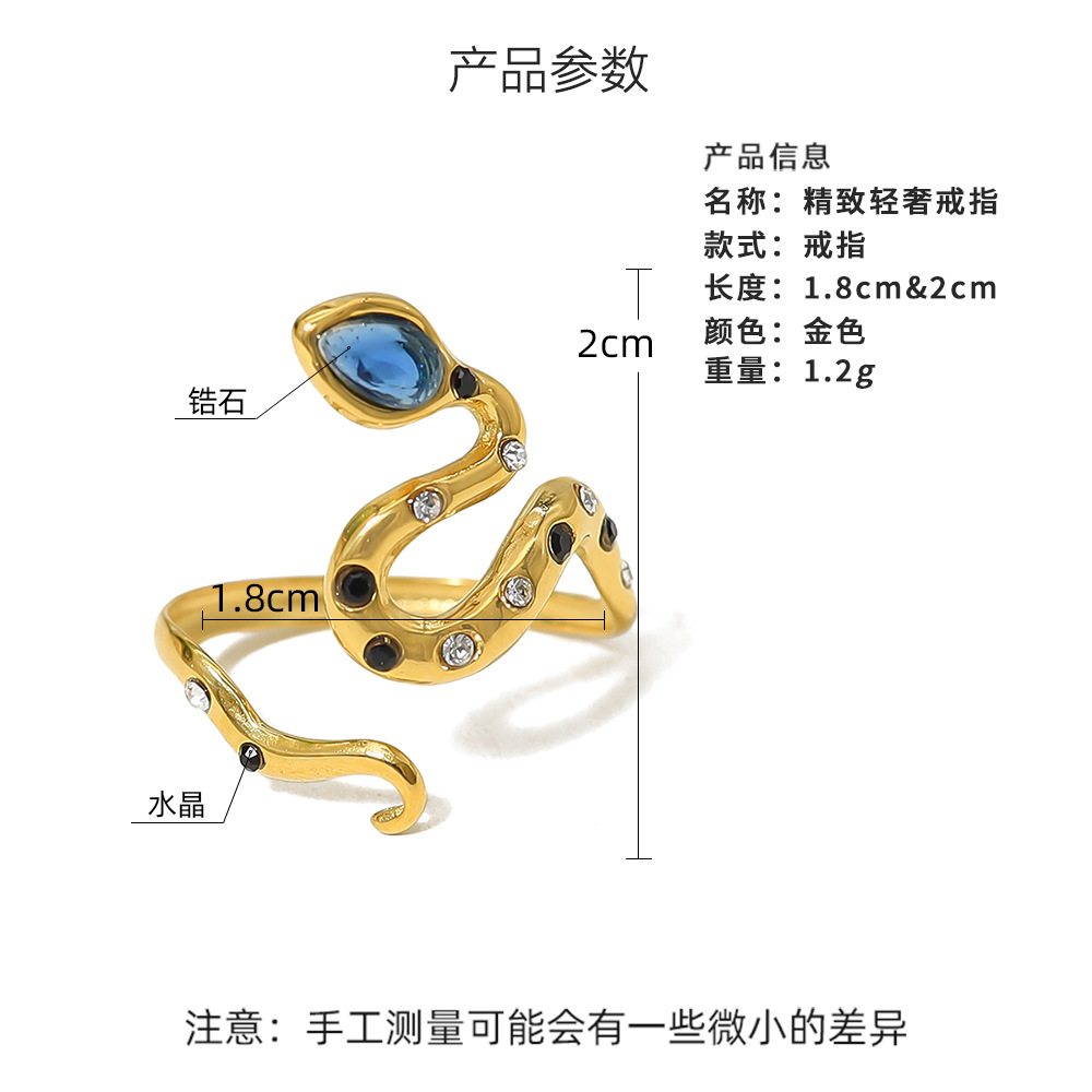 Picture of French blue zircon snake-shaped titanium steel ring 18K gold plated non-fading open ring foreign trade new bracelet wholesale