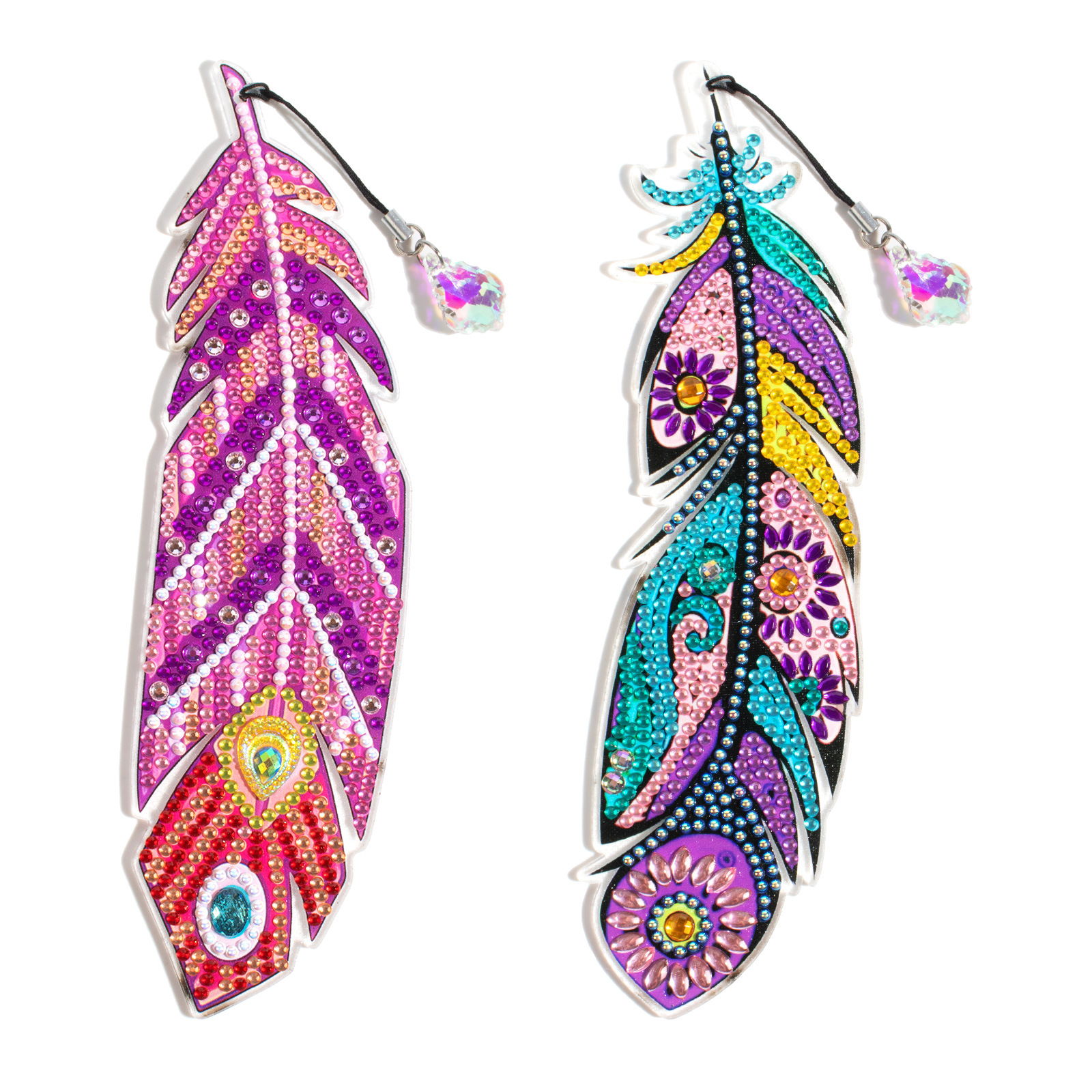 Diamond Painting Feather Bookmark Crystal Pendant Round Diamond Special-shaped Diamond Thickened Acrylic Single-sided Sticker Diamond Color Boxed Spot