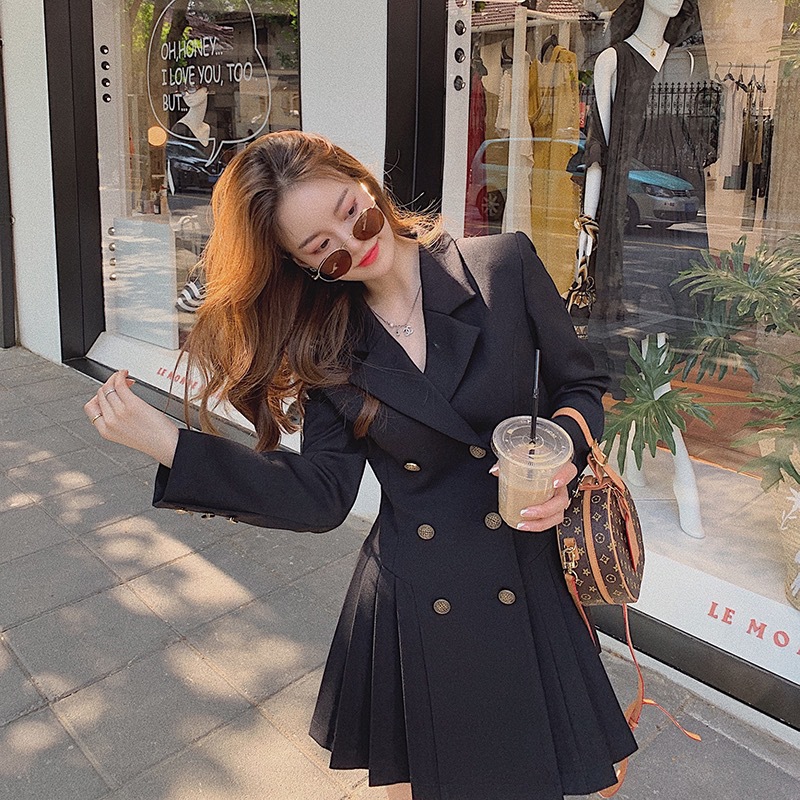 Black Suit Dress for Women 2025 Spring & Fall New Style French Goddess Style Long-Sleeved Hepburn Style Skirt for Women
