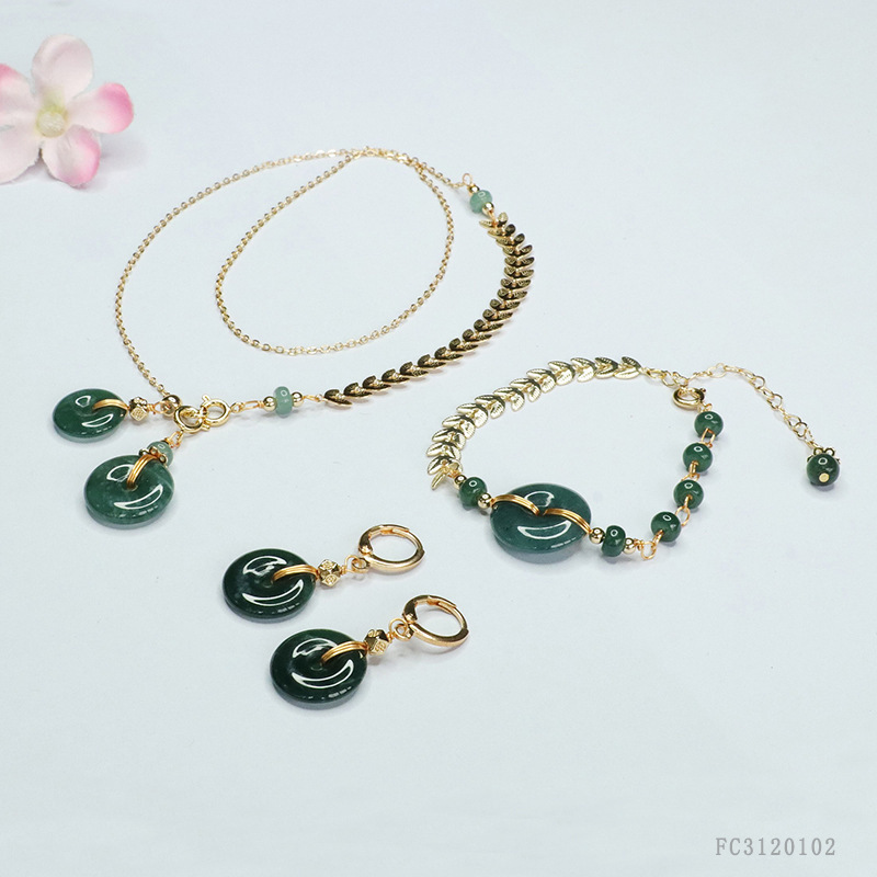 Picture of Jiyu natural blue water jade bracelet ear hook necklace three-piece jade suit wholesale generation FC3120102