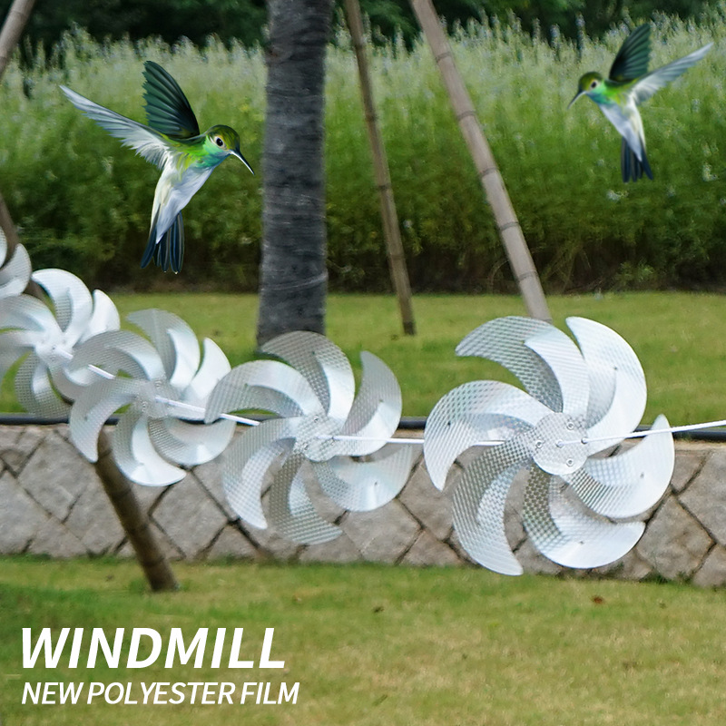 Picture of Outdoor Bird Driving Windmill Orchard Fish Pond Bird Prevention Bird Driving Rotating Windmill String Watermelon Reflective Flash Colorful Ribbon