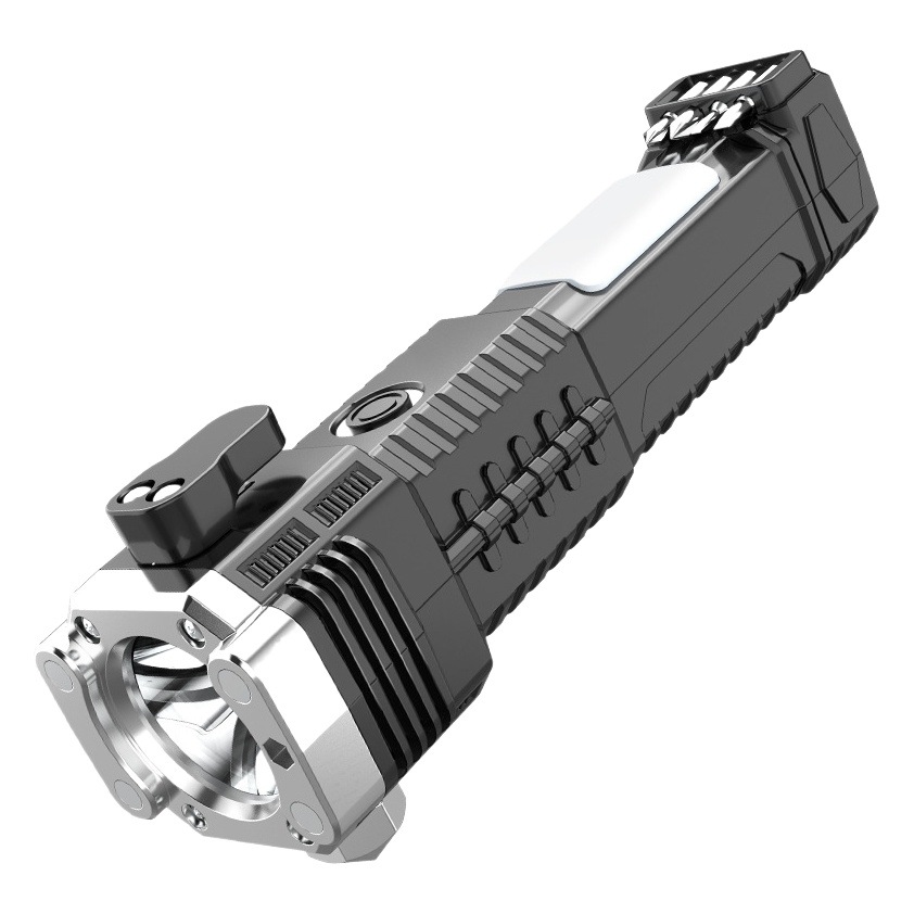 Cross-border new LED with side lights COB safety hammer life-saving USB charging eight-in-one Multi-function flashlight