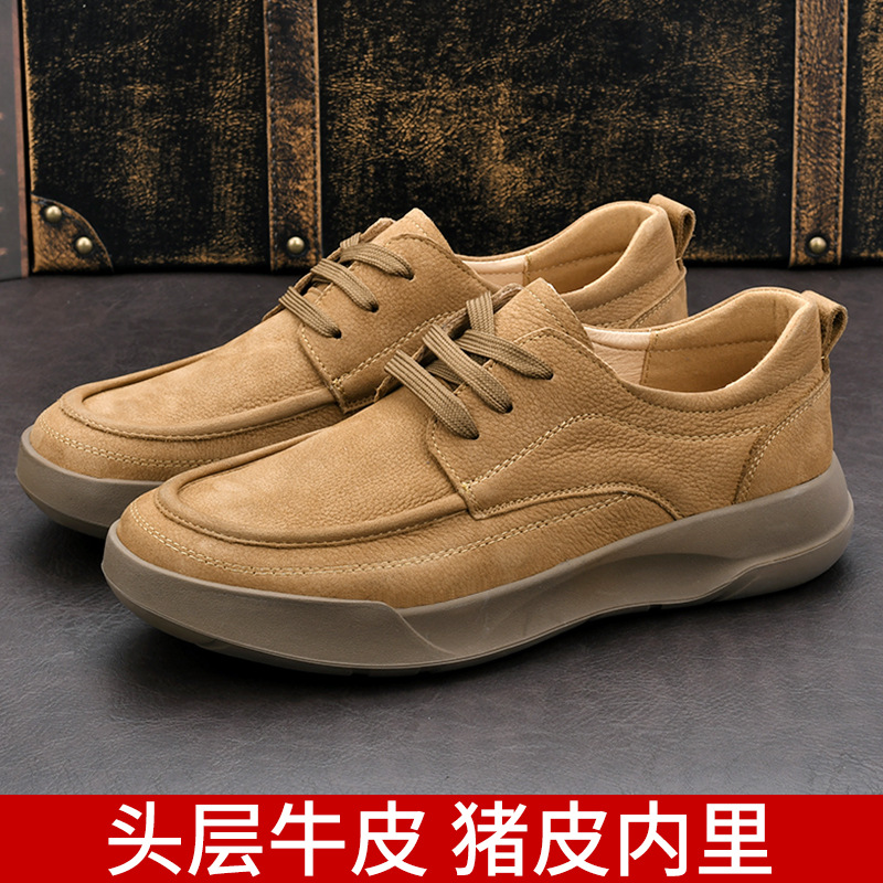 New 2025 Spring Men's Shoes Comfortable Soft-soled Genuine Leather Breathable Business Commuter Lace-up Vintage Casual Men's Leather Shoes