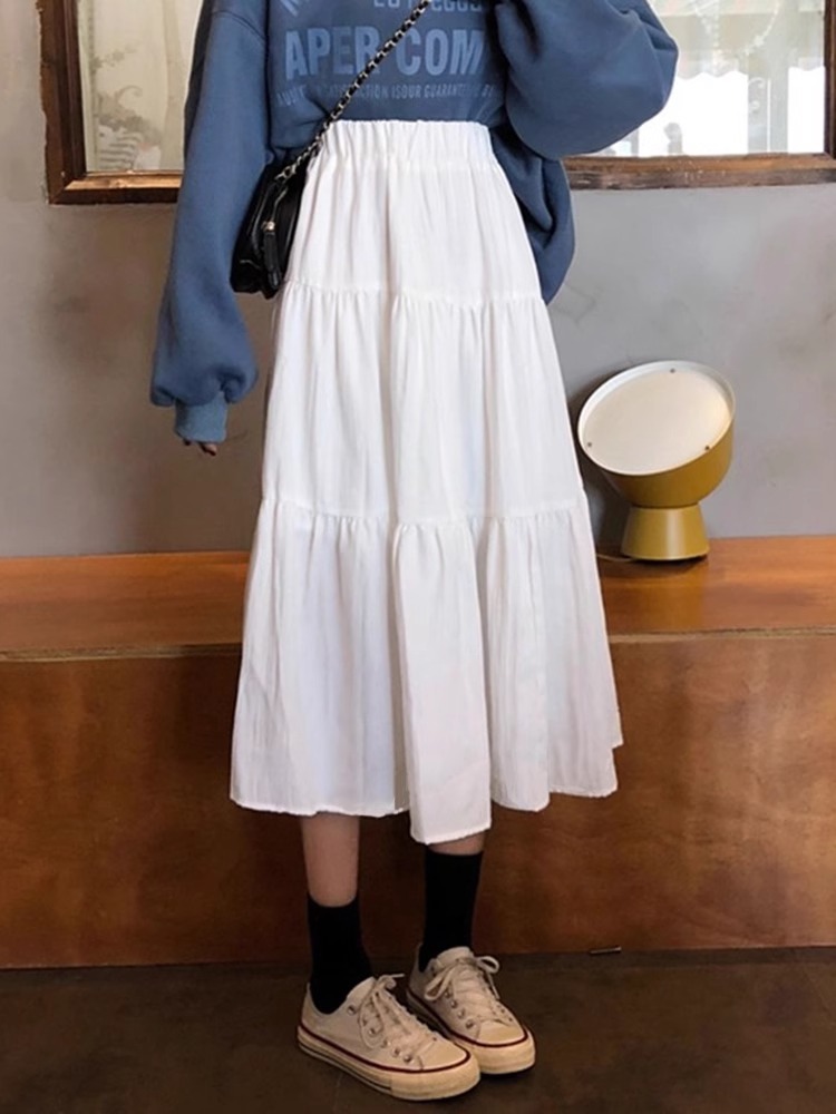 2024 New White Skirt Women's Spring Draped Skirt Small Long Cake Skirt Light Mature A- Line Skirt